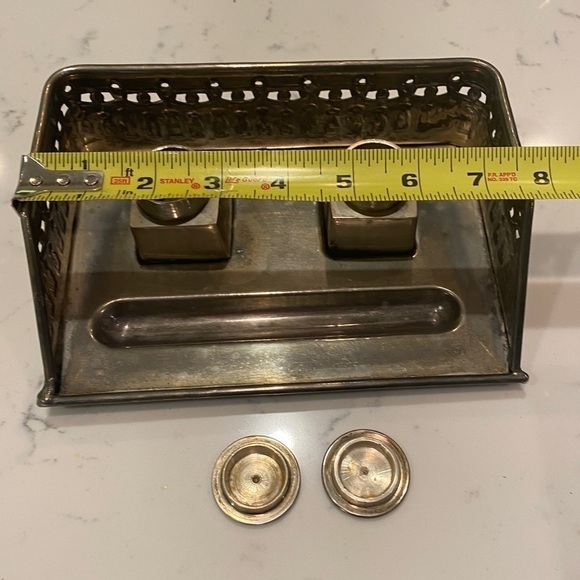 Art Deco Silver Plate Inkwell Desk Set - fun rare antique form for use or decor - Picture 13 of 15